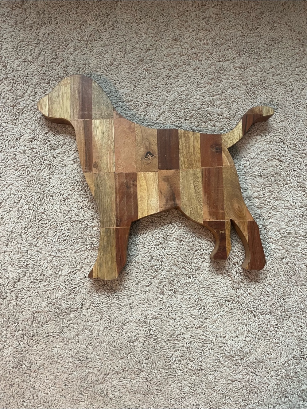 Wooden Dog Wall Art - Patchwork Brown